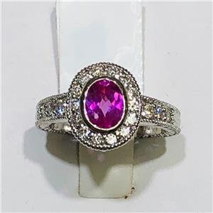 LIV 14k White Gold & Diamonds 0.55ct G-SI1 Pink Sapphire 1.00ct Oval Halo Ring
