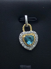 LIV Yellow Gold Sterling Silver Blue Topaz Heart Design Cable Halo Necklace Gift