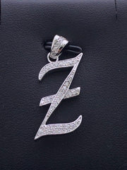 LIV Platinum Sterling Silver Pave White Sapphire Initial Z Script Halo Necklace Gift