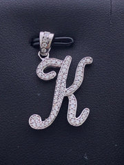 LIV Platinum Sterling Silver Pave White Sapphire Initial K Script Halo Necklace Gift