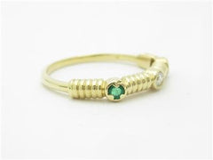 LIV 14k Yellow Gold Genuine Diamond Green Emerald Cable Design Band Ring