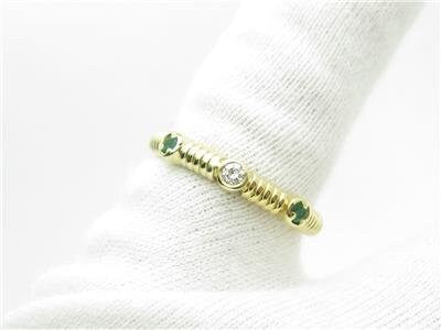 LIV 14k Yellow Gold Genuine Diamond Green Emerald Cable Design Band Ring