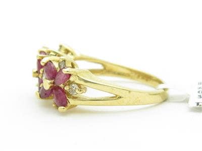 LIV 14k Solid Yellow Gold Genuine Red Ruby & Diamond Marquee Design Band Ring