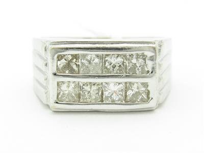 LIV 14k White Gold & Diamond Princess Cut Modern Design Channel Set Men's Band Ring