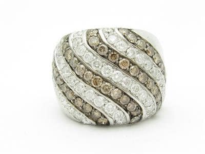 LIV 14kt White Gold Genuine White & Champagne Diamond Wide Design Band Ring New Gift