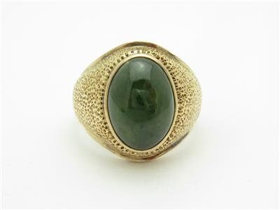 LIV 14k Yellow Gold Green Onyx Large Oval Design Vintage Design Band Ring Gift