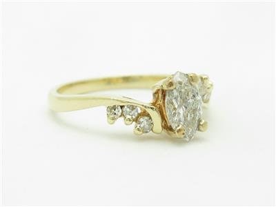 LIV 14k Yellow Gold & Genuine Marquise Diamond Promise Engagement Band Ring