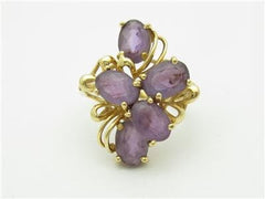 LIV 14k Yellow Gold & Purple Amethyst Vintage Halo Flower Design Band Ring