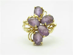 LIV 14k Yellow Gold & Purple Amethyst Vintage Halo Flower Design Band Ring