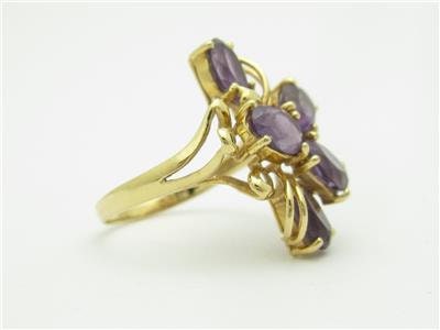 LIV 14k Yellow Gold & Purple Amethyst Vintage Halo Flower Design Band Ring