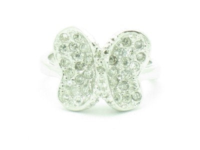 LIV Platinum Silver Diamond Set White Sapphire Butterfly Ring New