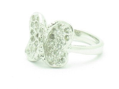 LIV Platinum Silver Diamond Set White Sapphire Butterfly Ring New