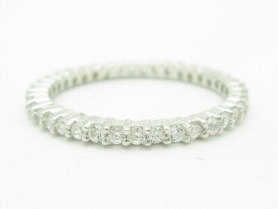 LIV Platinum Sterling Silver Diamond Set Pave White Sapphire Stackable Eternity Ring