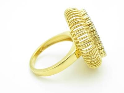 LIV Yellow Gold Sterling Silver Diamond Set White Sapphire Unique Dome Sunburst Ring