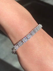 LIV Platinum Sterling Silver Pave White Sapphire Baguette Snowflake Tennis Bracelet