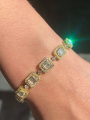 LIV 18k Gold Sterling Silver Yellow Sapphire Emerald Cut Halo Tennis Bracelet Gift