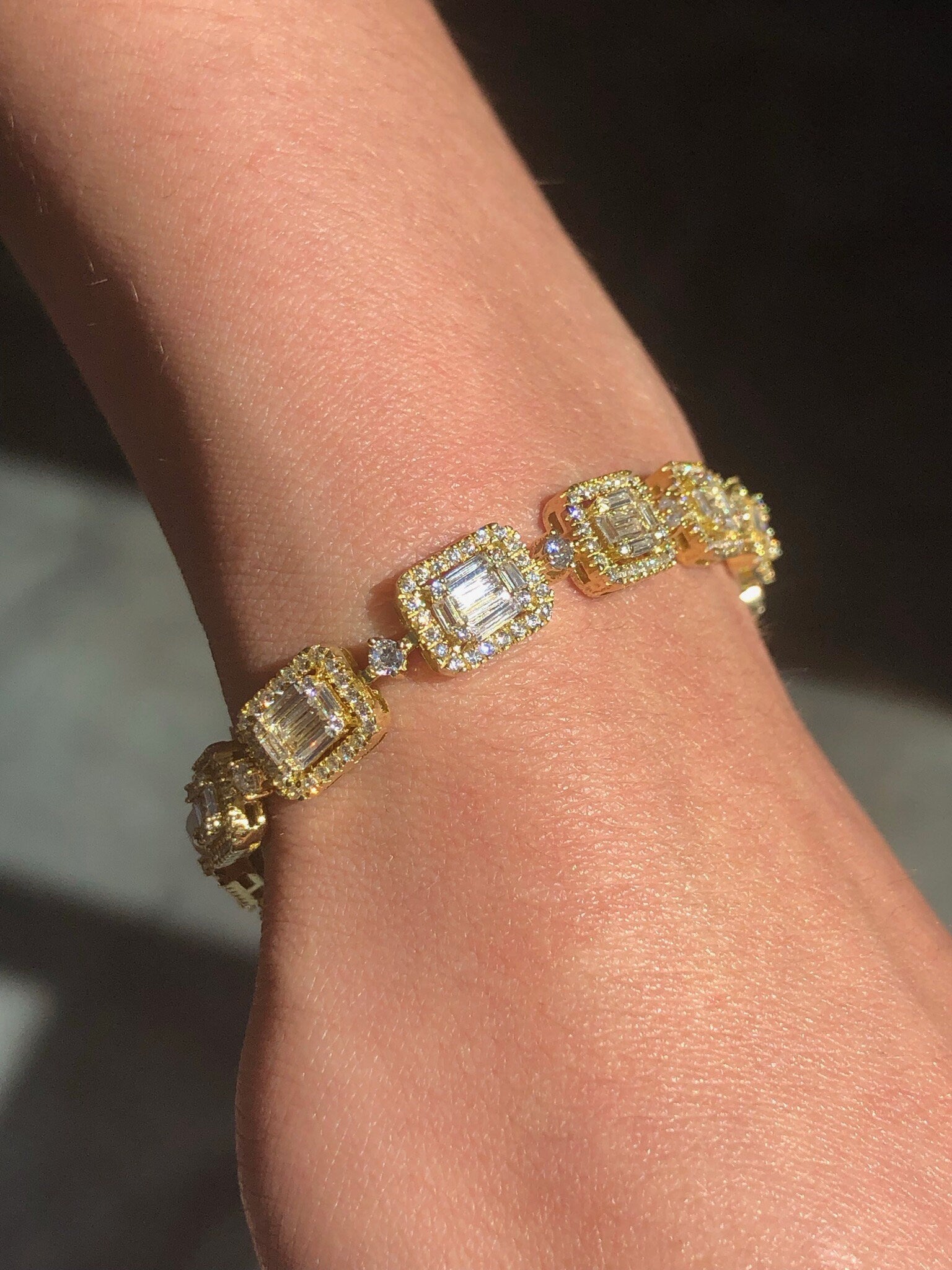 LIV 18k Gold Sterling Silver Yellow Sapphire Emerald Cut Halo Tennis Bracelet Gift