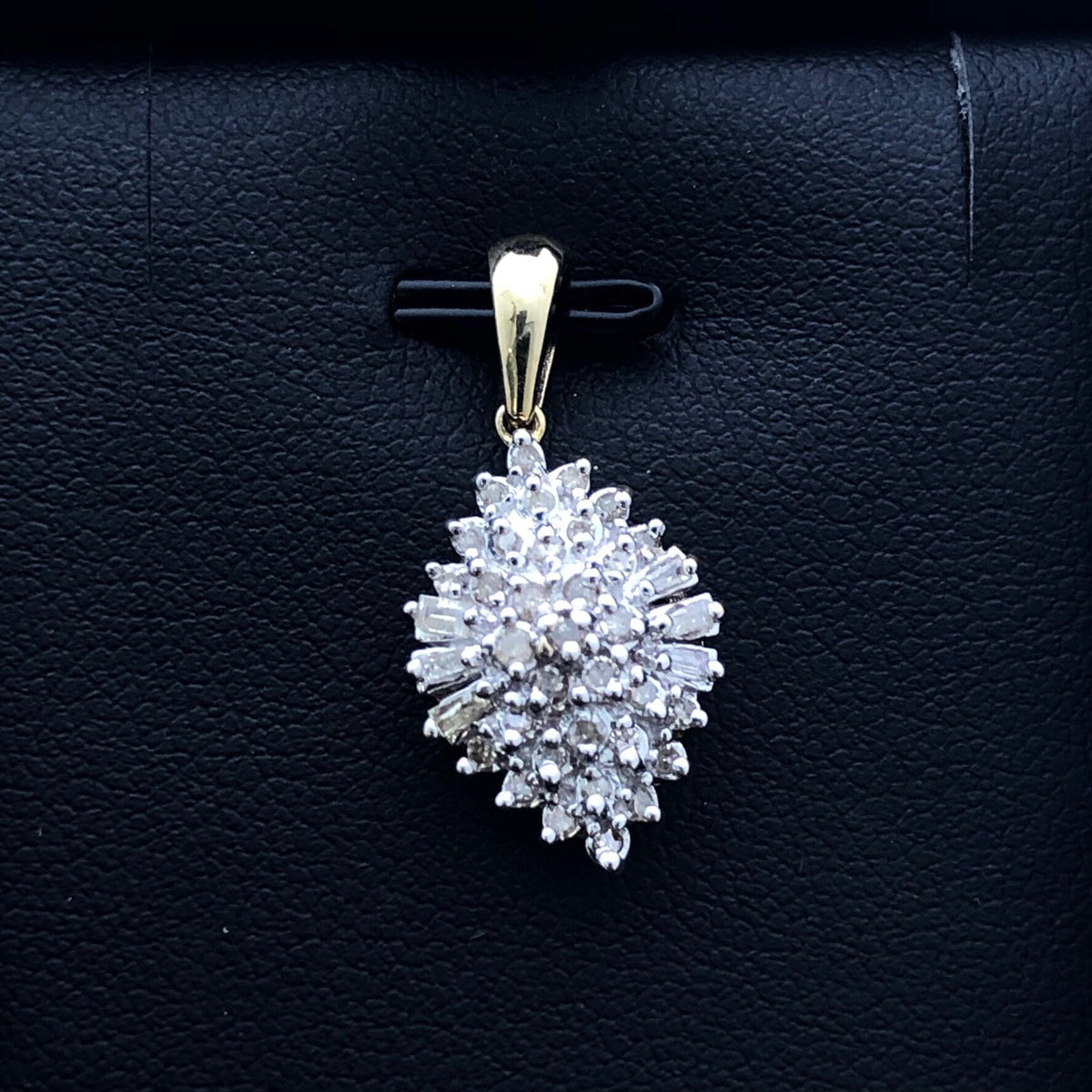 LIV 14k White Gold & Diamonds Round Cut Cluster Design Halo Pendant Necklace