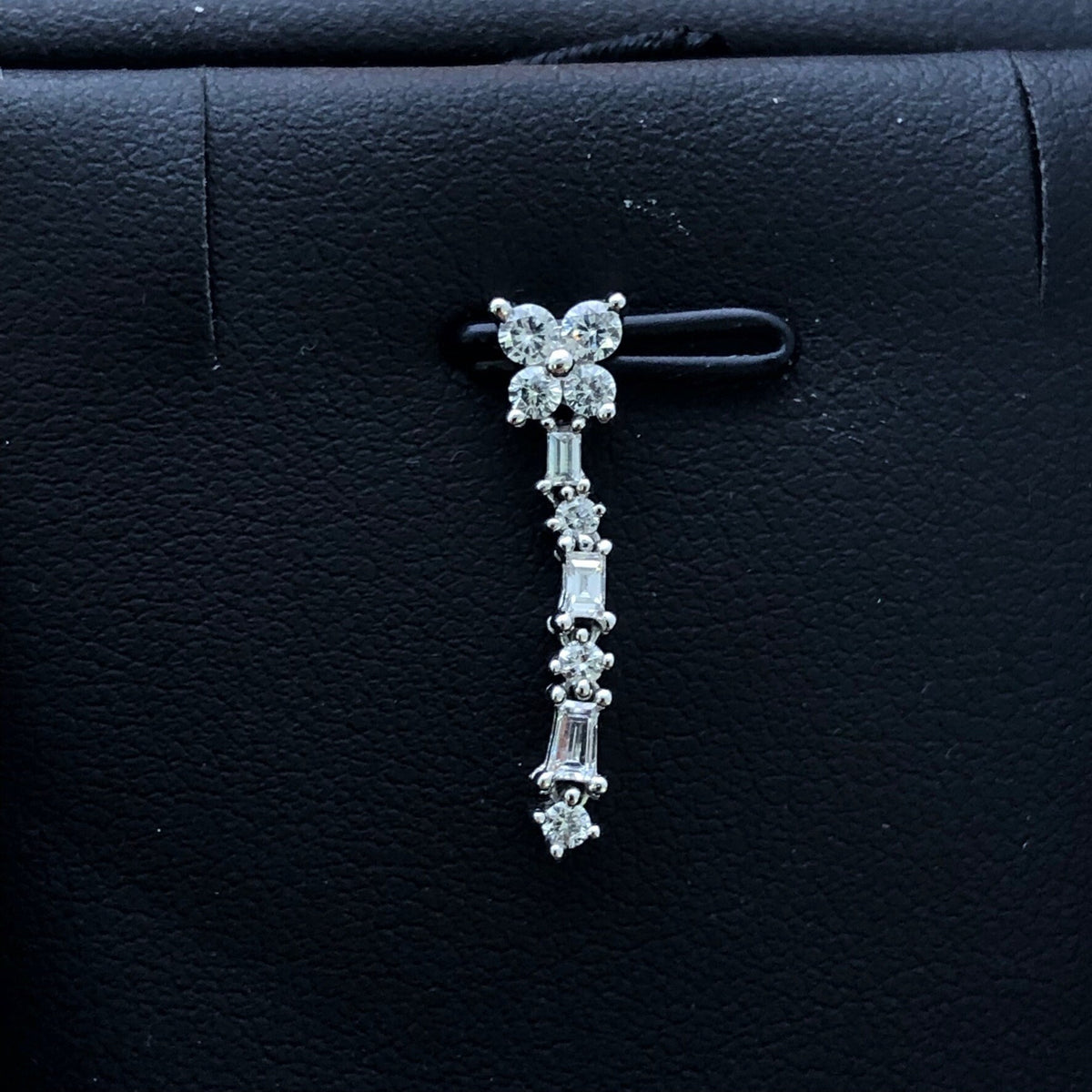 LIV 14k White Gold & Diamonds Baguette Cut Flower Design Halo Pendant Necklace Gift