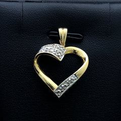 LIV 14k Yellow Gold & Diamonds Open Heart Design Pendant Necklace Gift