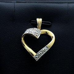 LIV 14k Yellow Gold & Diamonds Open Heart Design Pendant Necklace Gift