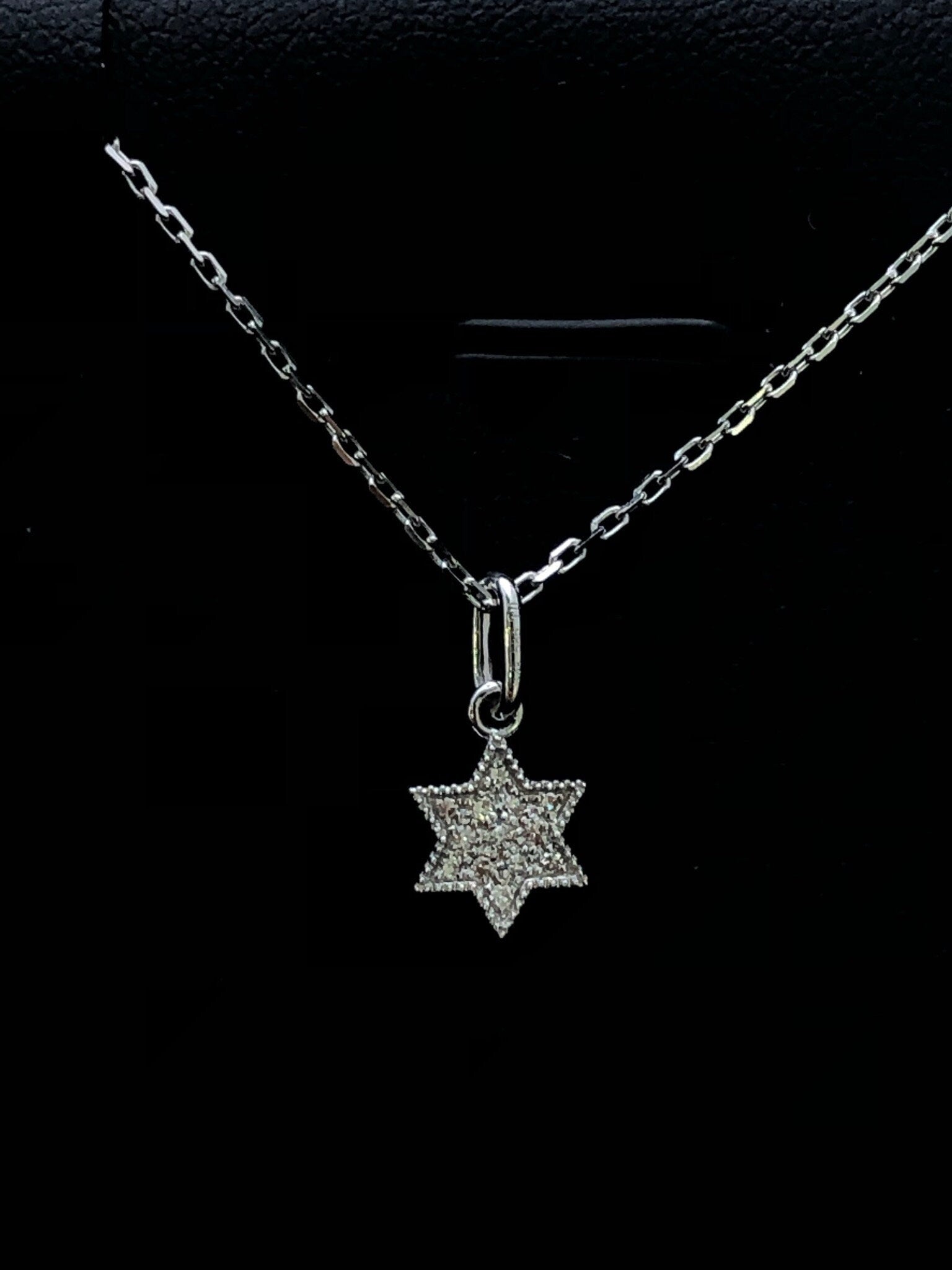 LIV 14k White Gold & Diamonds G/VS1 Pave Star of David Small Halo Necklace Gift