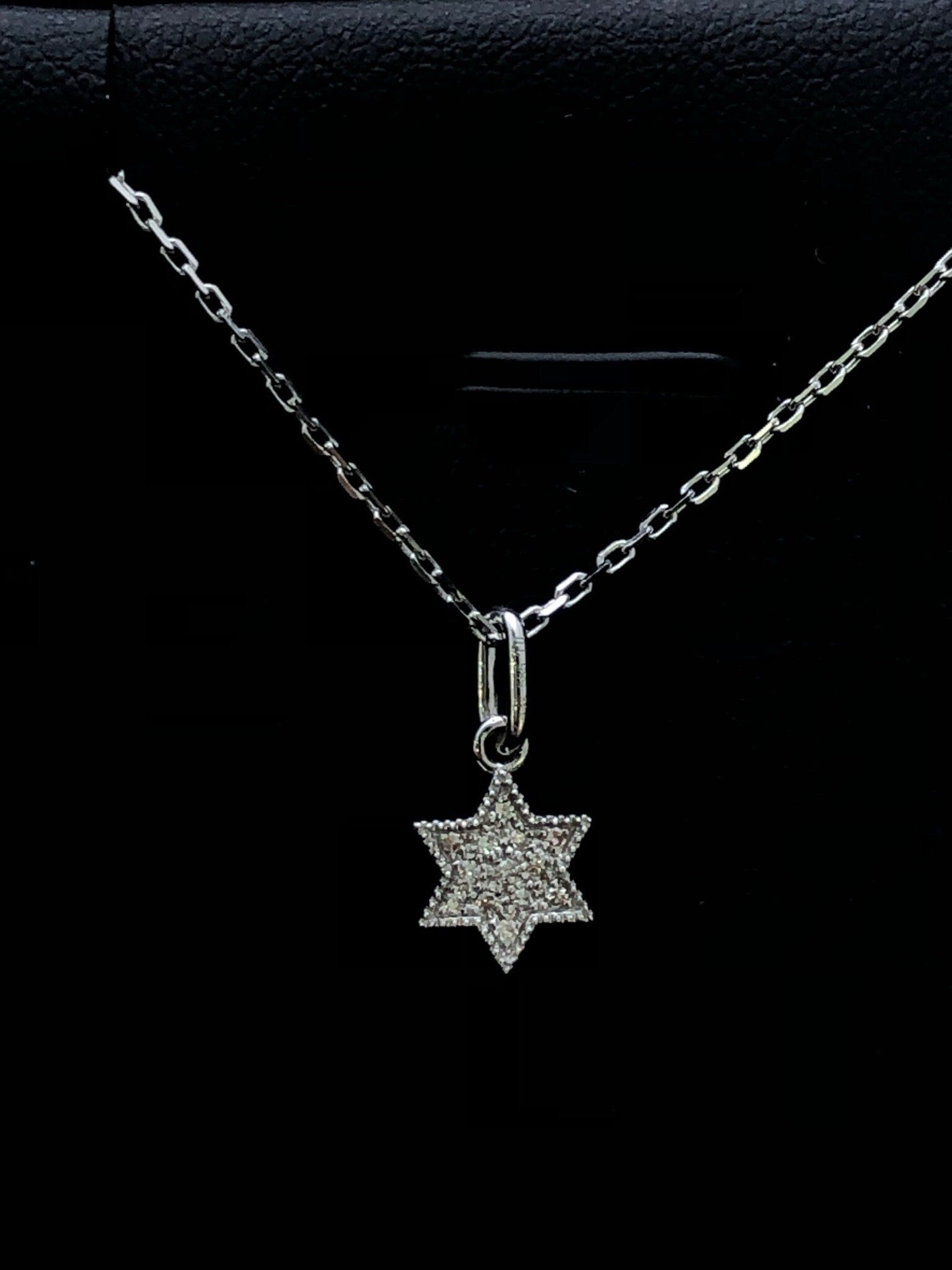 LIV 14k White Gold & Diamonds G/VS1 Pave Star of David Small Halo Necklace Gift