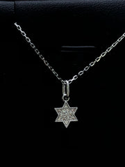 LIV 14k White Gold & Diamonds G/VS1 Pave Star of David Small Halo Necklace Gift