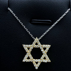 LIV 14k Yellow Gold & Diamonds G/VS1 Pave Star of David Halo Necklace Gift