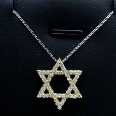 LIV 14k Yellow Gold & Diamonds G/VS1 Pave Star of David Halo Necklace Gift