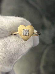 LIV 14k Yellow Gold & Diamonds G/VS Heart Halo Design Band Cable Ring Gift