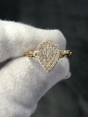 LIV 14k Yellow Gold & Diamonds G/VS Pave Pear Shape Halo Design Cable Ring Gift