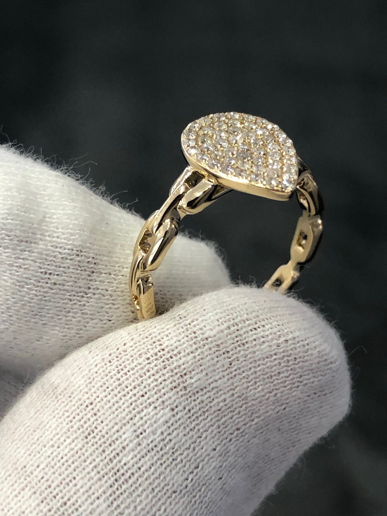 LIV 14k Yellow Gold & Diamonds G/VS Pave Pear Shape Halo Design Cable Ring Gift