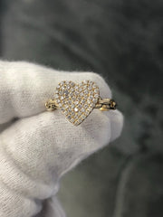 LIV 14k Yellow Gold & Diamonds G/VS Pave Heart Halo Design Band Cable Ring Gift