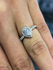 LIV 14k White Gold & Diamonds Pear Shape Design Custom Halo Engagement Ring