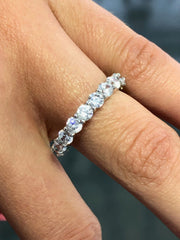 LIV 14k White Gold & White Sapphire Shared Prong Round 4mm Eternity Band Ring