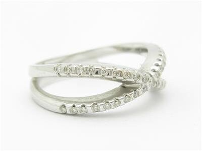 LIV 14k White Gold & Round Diamonds Pave X Design Band Ring
