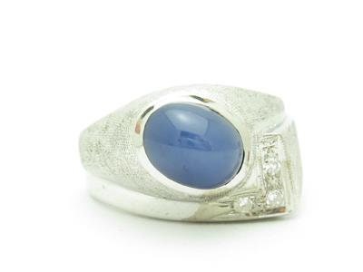 LIV 14k White Gold & Diamonds Genuine Blue Star Sapphire Men's Band Ring