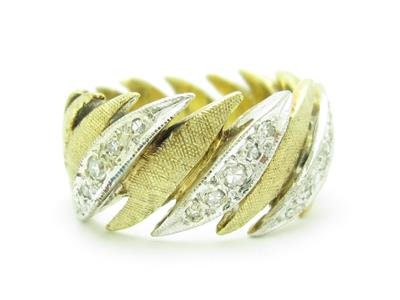 LIV 14k Two Tone Gold Genuine White Diamonds Pave Wave Design Wide Band Ring