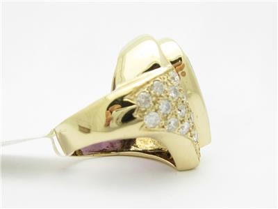 LIV 14k Yellow Gold & Genuine White Diamonds Pear Shape Amethyst Large Ring