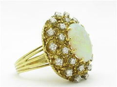 LIV 18k Yellow Gold & Diamonds Large Australian White Opal Vintage Design Estate Style Ring Gift