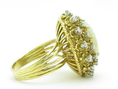 LIV 18k Yellow Gold & Diamonds Large Australian White Opal Vintage Design Estate Style Ring Gift