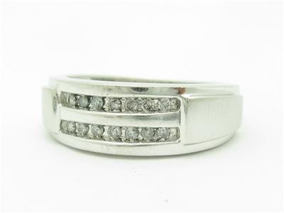 LIV 14K White Gold & Diamonds Double Row Design Wide Band Ring