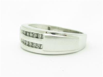 LIV 14K White Gold & Diamonds Double Row Design Wide Band Ring