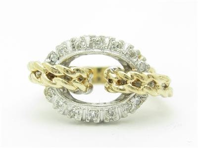 LIV 14K Yellow & White Gold Diamonds Pave Link Design Band Cable Twist Ring Gift
