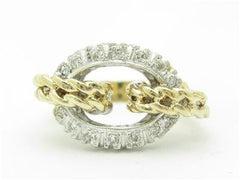 LIV 14K Yellow & White Gold Diamonds Pave Link Design Band Cable Twist Ring Gift