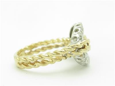 LIV 14K Yellow & White Gold Diamonds Pave Link Design Band Cable Twist Ring Gift