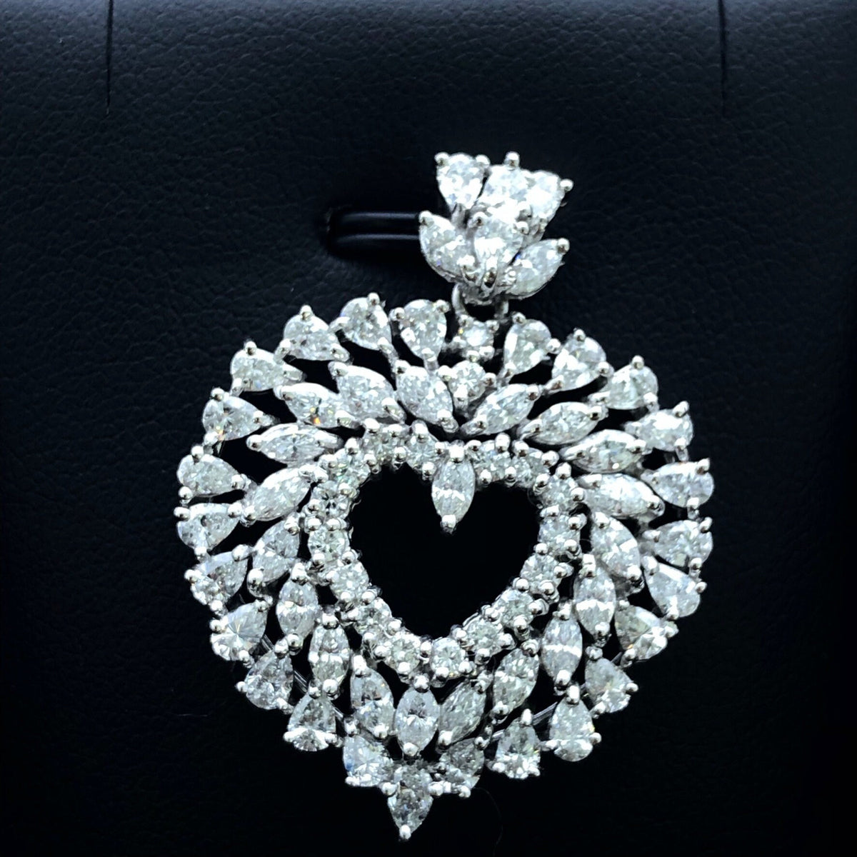 LIV 14k White Gold & Diamonds G/VS1 Marquise Heart Design Halo Pendant Necklace Gift