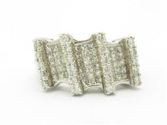LIV 14k White Gold & Diamonds Invisible Set Design Princess Cut Wide Band Ring Gift