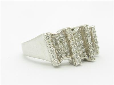 LIV 14k White Gold & Diamonds Invisible Set Design Princess Cut Wide Band Ring Gift